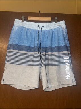 Hurley Light Blue and Gray Striped Boardshorts